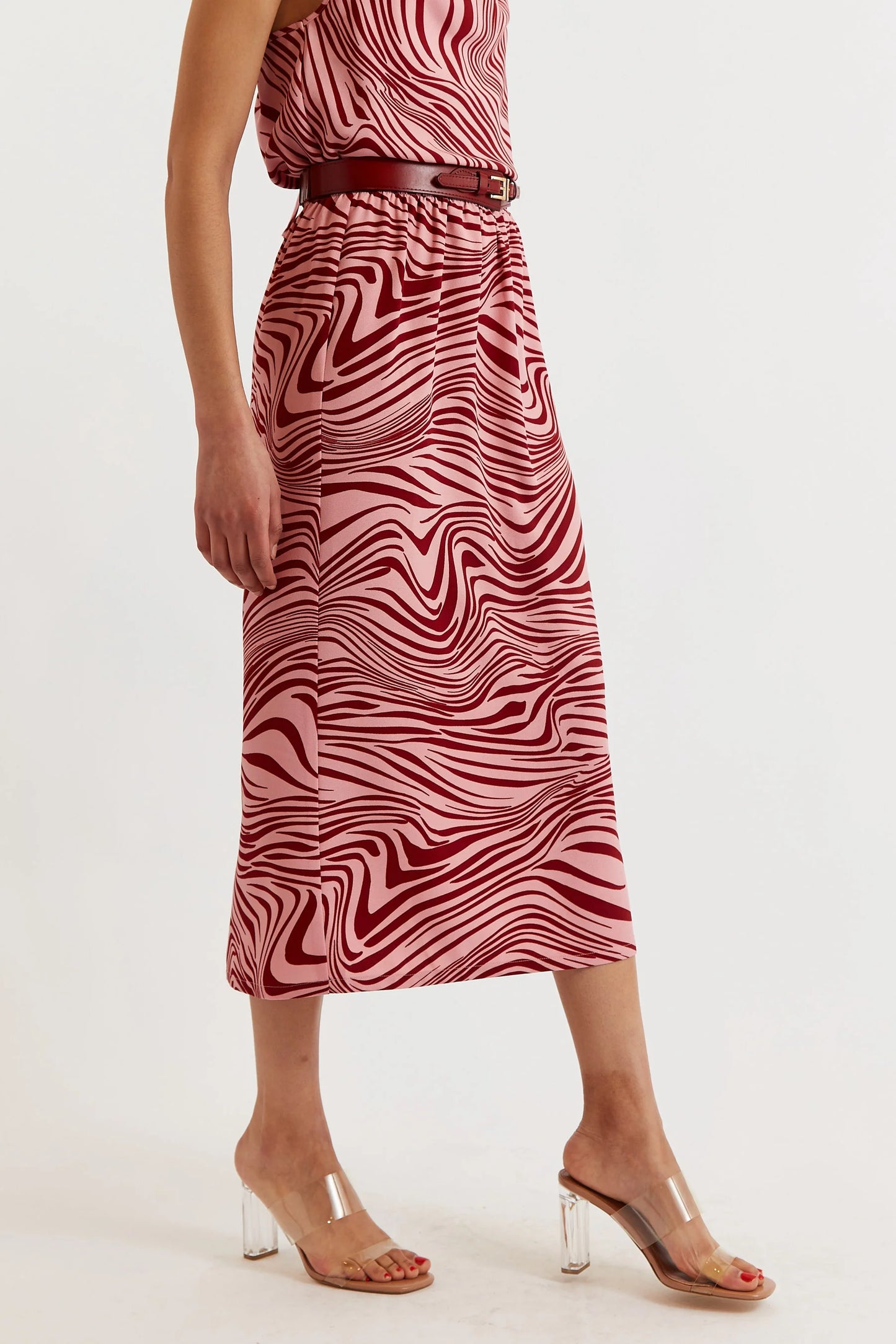 Saro Zebra Pop Print Bias Midi Skirt - Pink