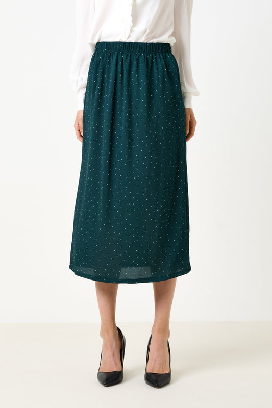Saro Micro Dot Dark Green Bias Midi Skirt