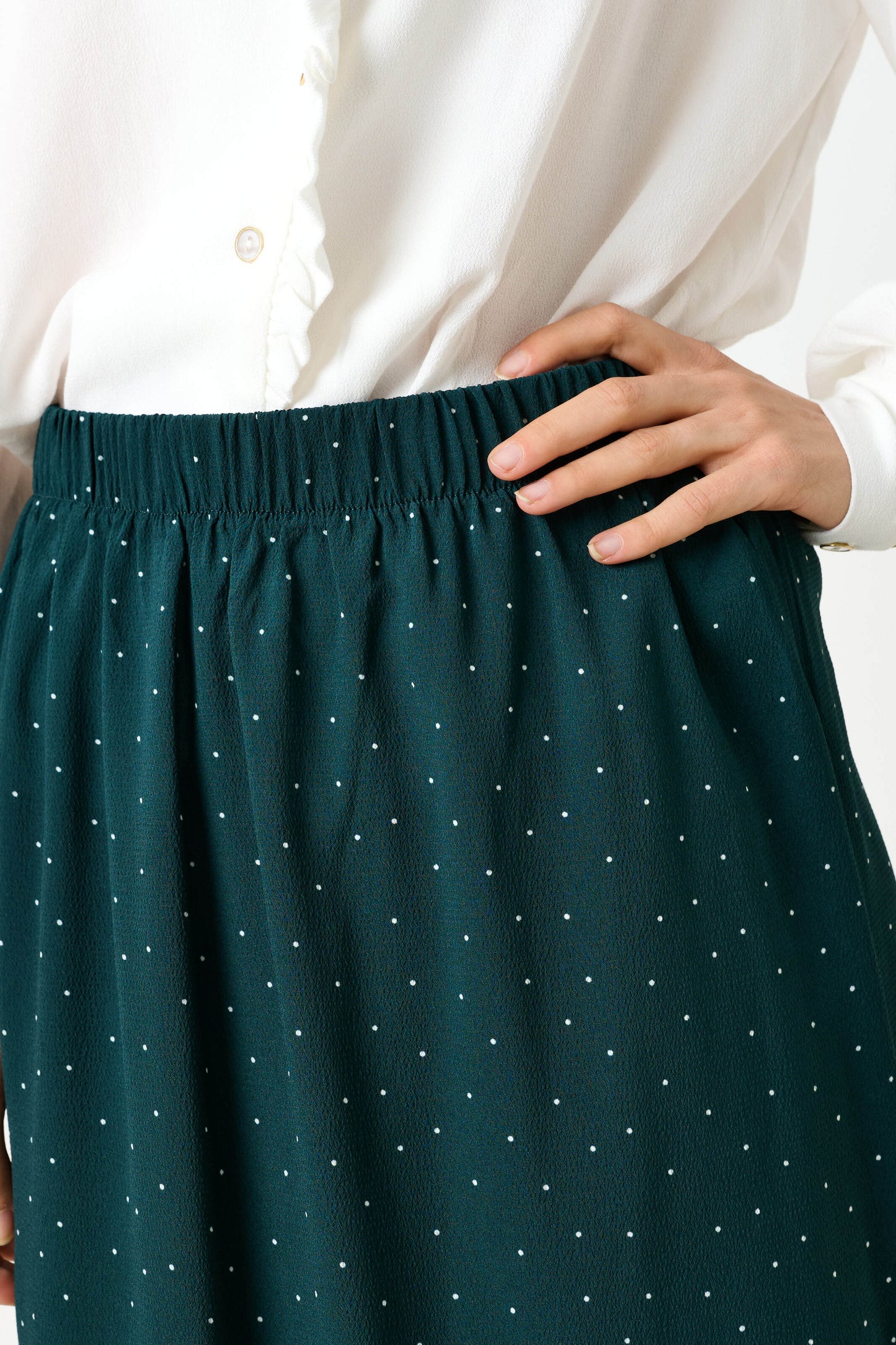 Saro Micro Dot Dark Green Bias Midi Skirt