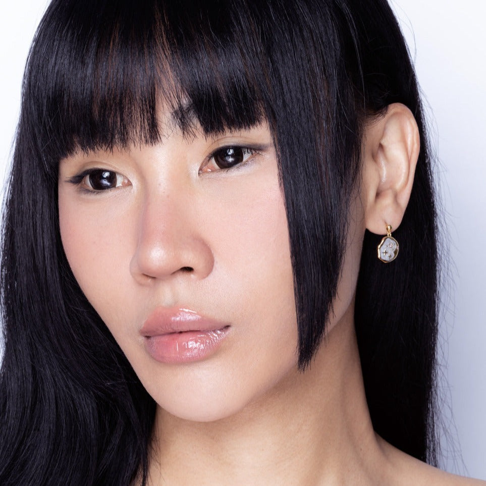 Pink Opal and Pearl Enamel Starry Night Studs Gold