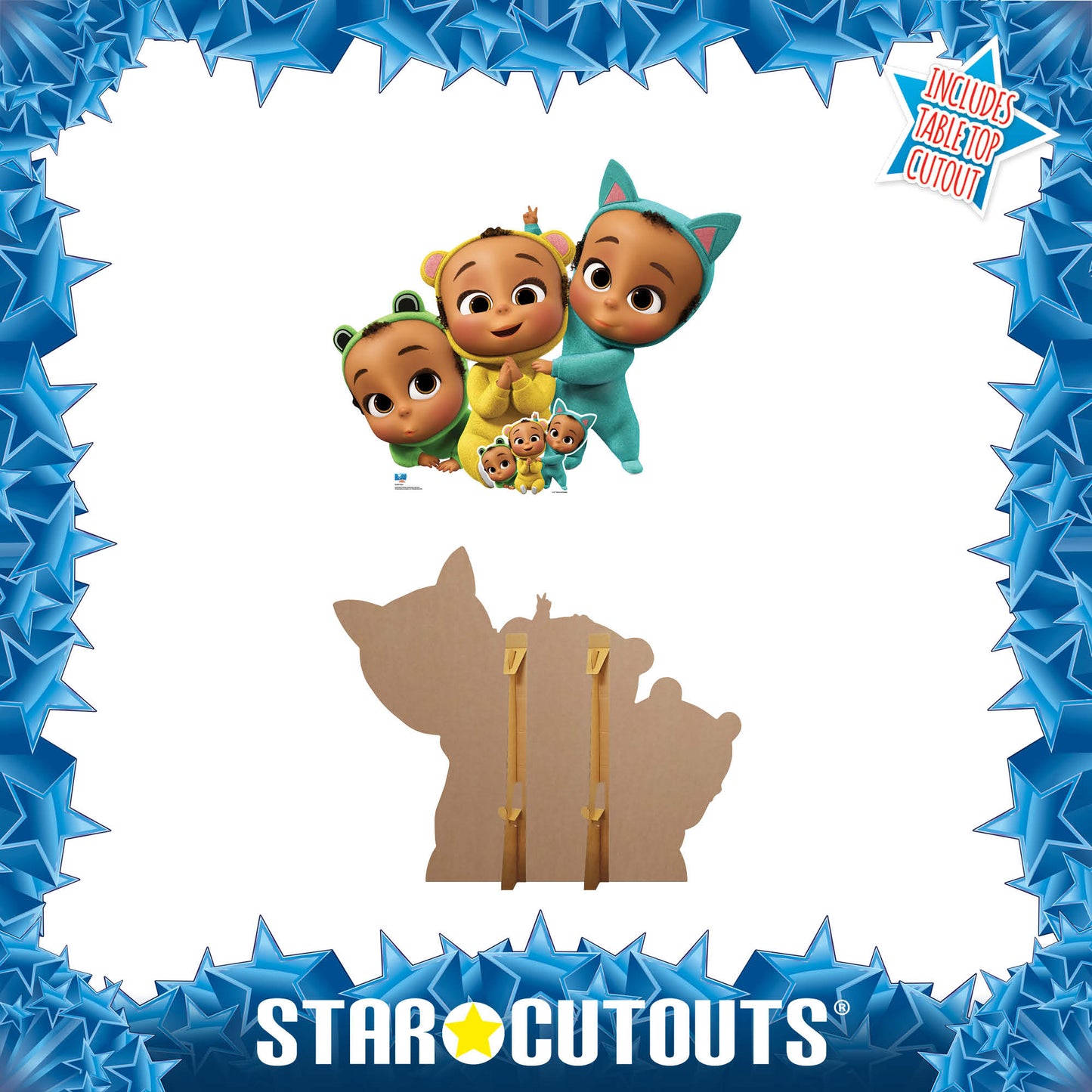 SC4038 Triplets Fred (Blue Cat), Rick (Yellow Bear) and Frederick (Green Frog) Cardboard Cut Out Height 100cm