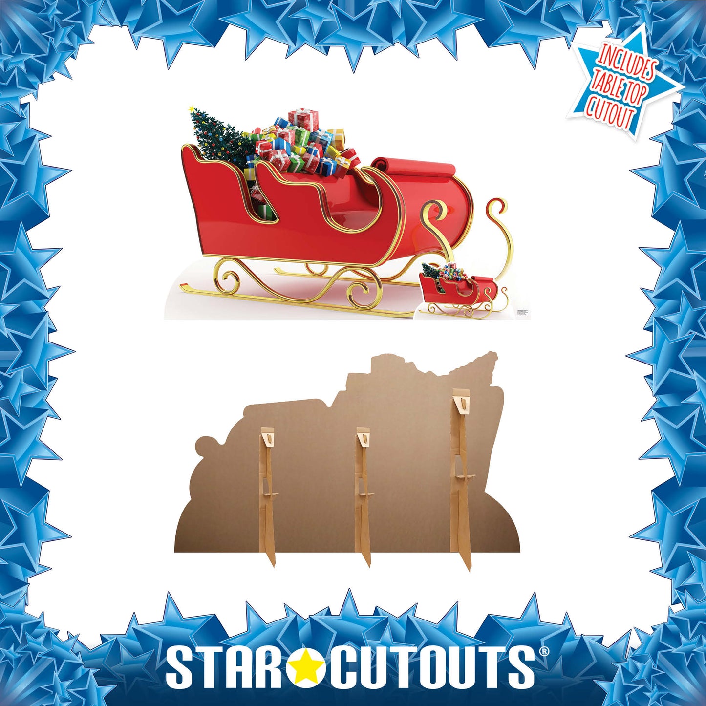 SC4198  Santa Claus Father Christmas Sleigh with Presents Cardboard Cut Out Height 93cm