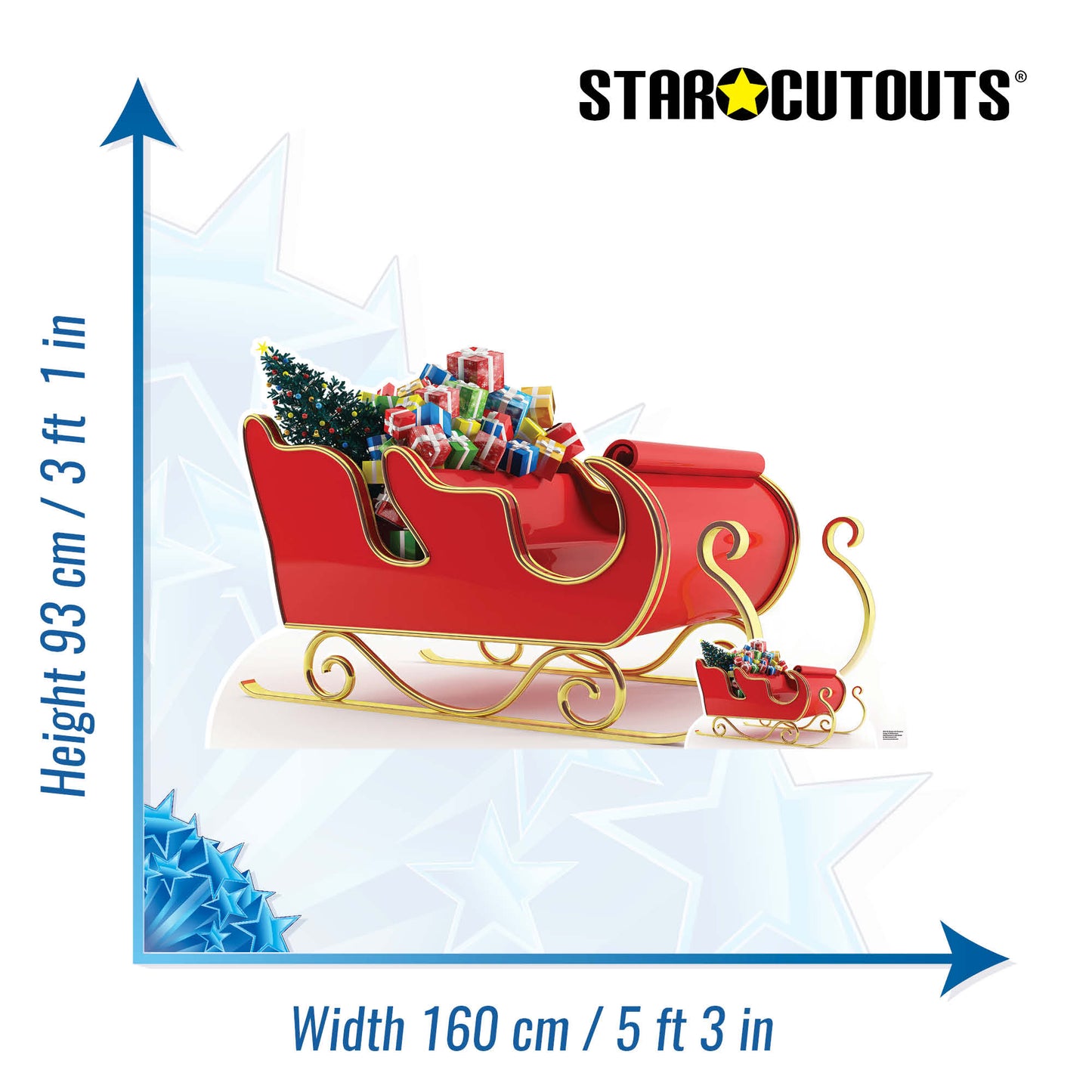 SC4198  Santa Claus Father Christmas Sleigh with Presents Cardboard Cut Out Height 93cm