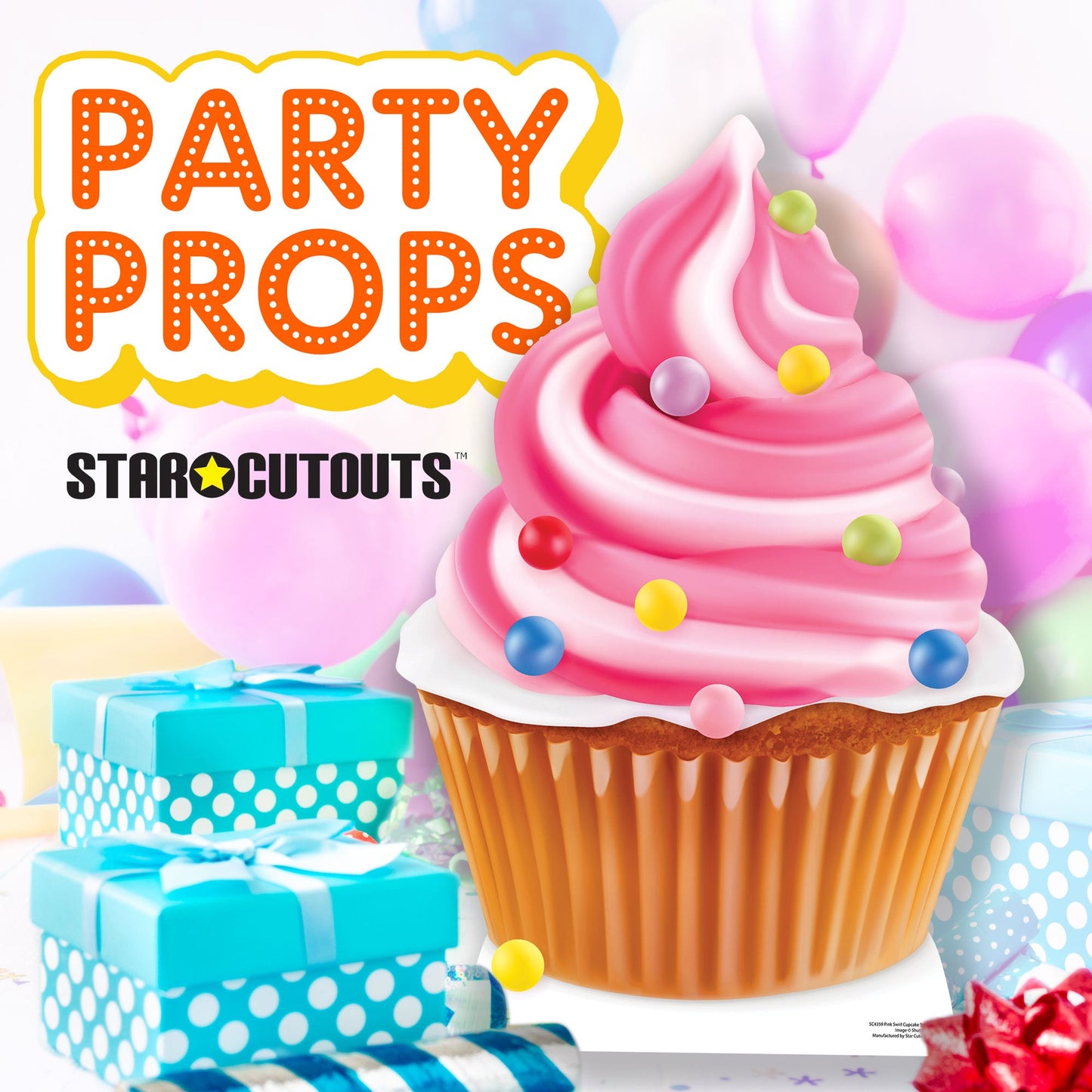 SC4359 Pink Cupcake Swirl Star Mini Cardboard Cut Out Height 84cm
