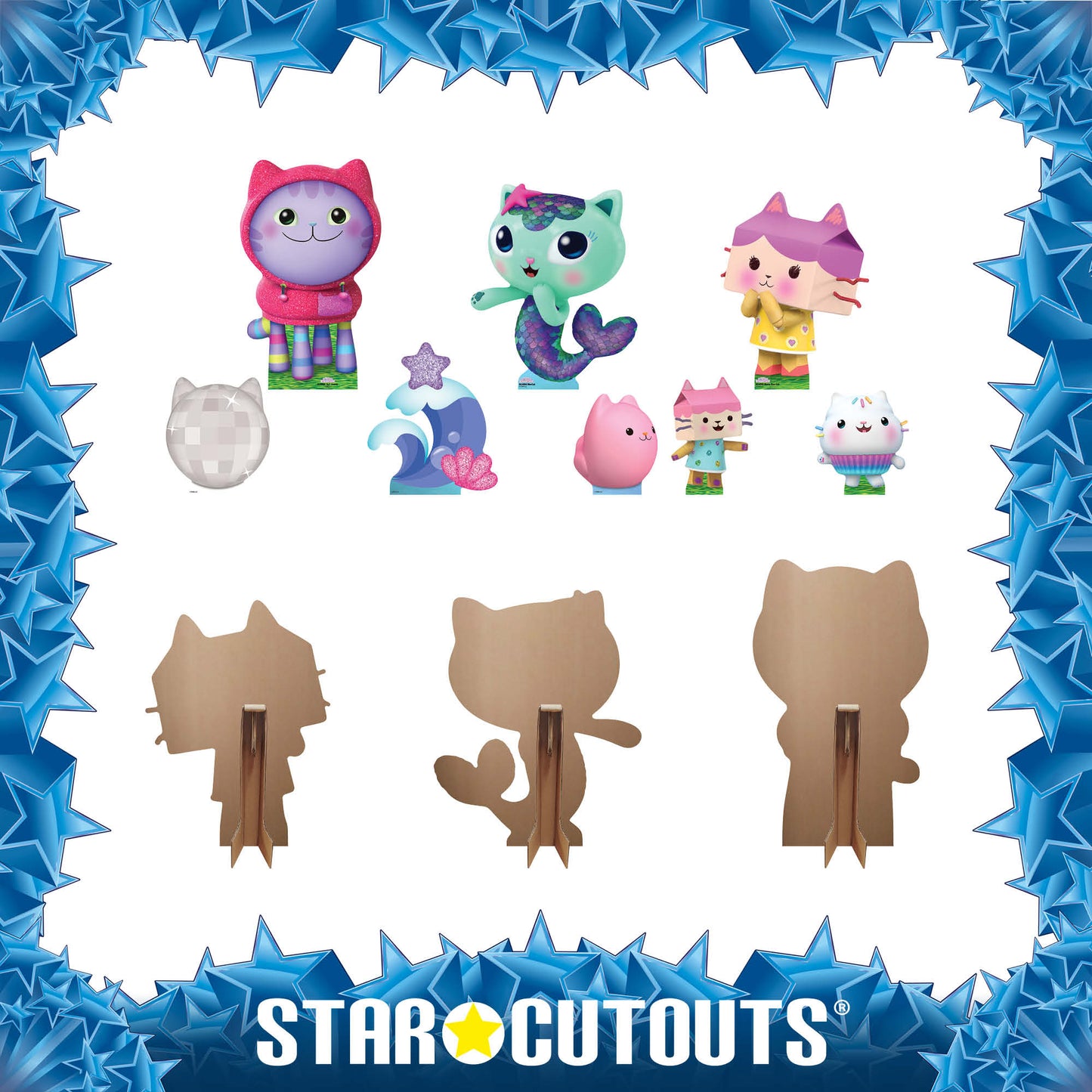 SC4565 DJ Catnip, Baby Box, MerCat Cardboard Cutout  Multi Pack Bundle - Gabbys Dolhouse Height 48cm