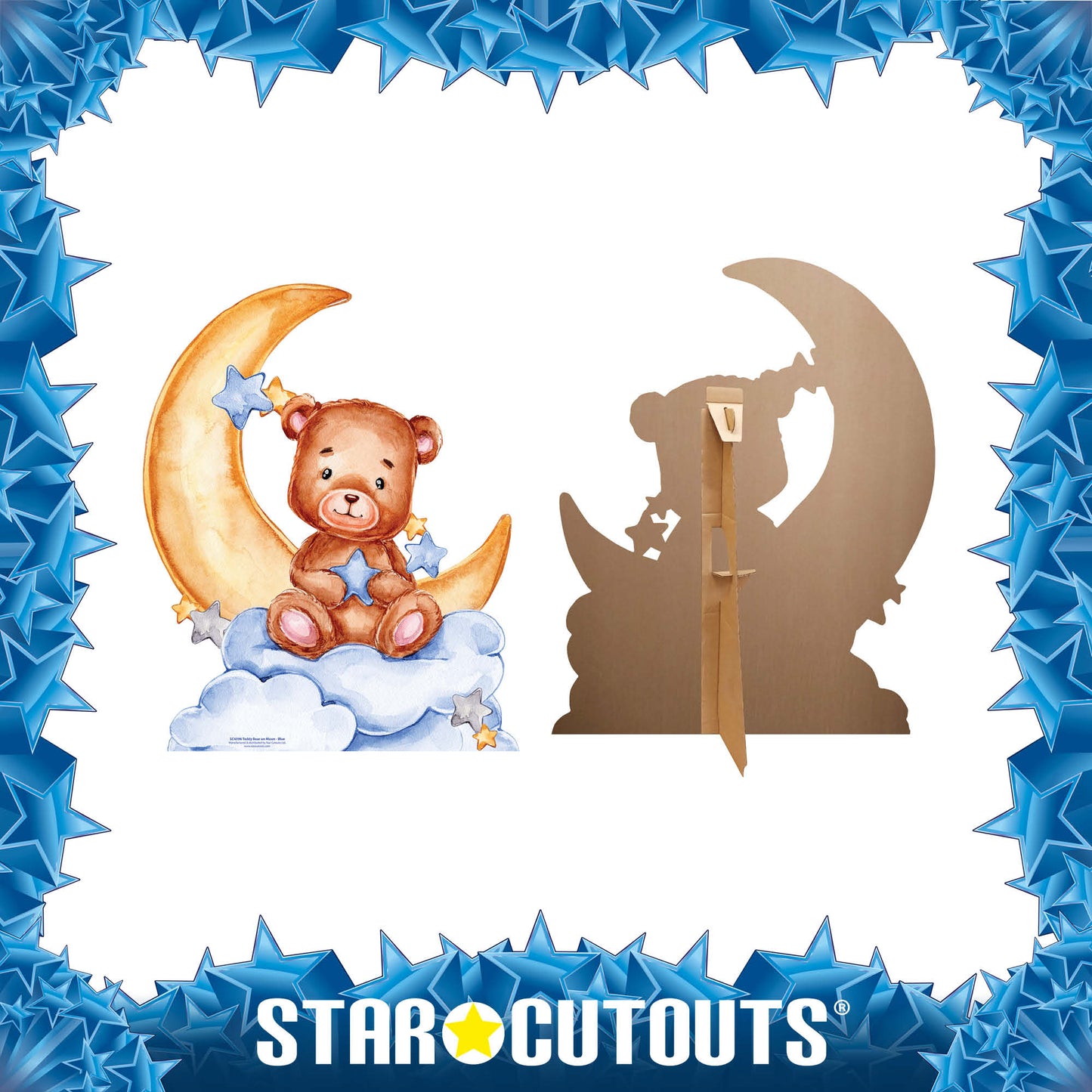 SC4596 Cute Baby Teddy Bear Moon Blue Cardboard Cutout Height 92cm