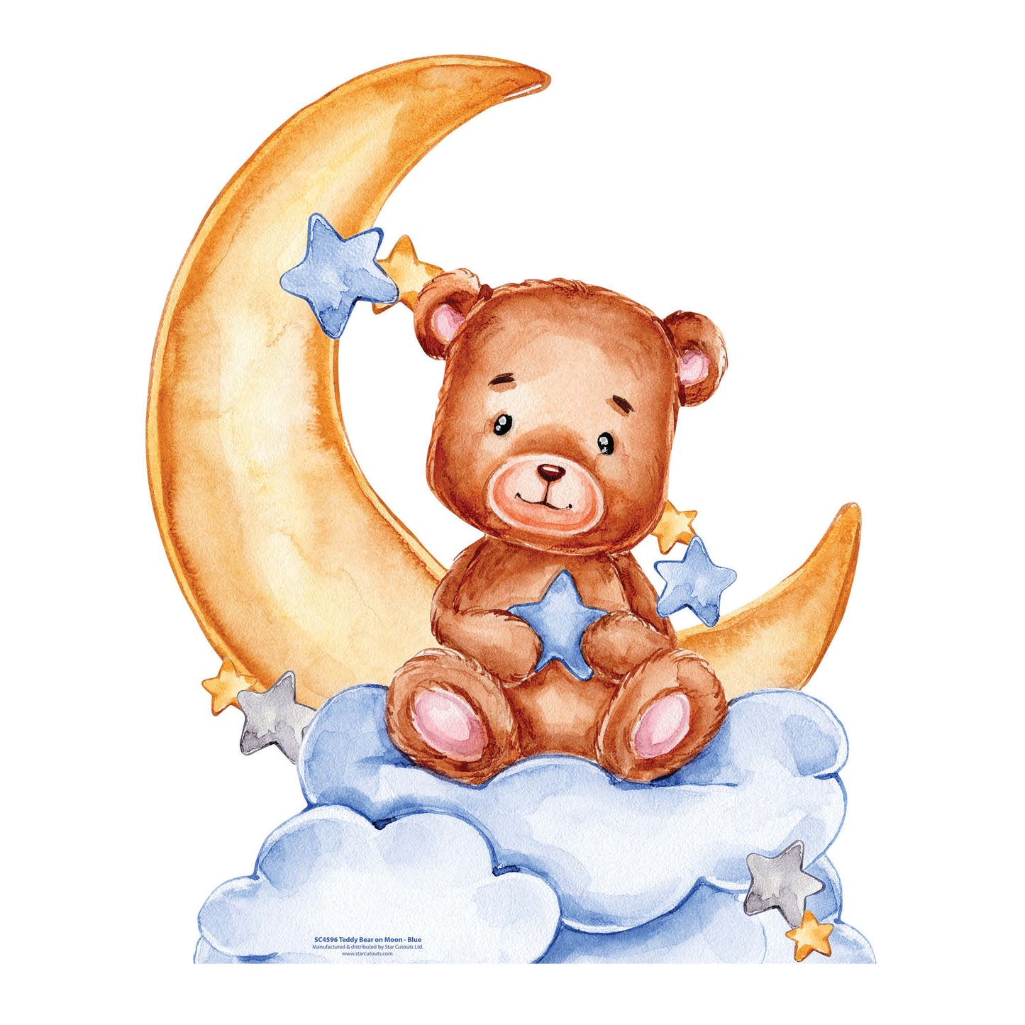 SC4596 Cute Baby Teddy Bear Moon Blue Cardboard Cutout Height 92cm