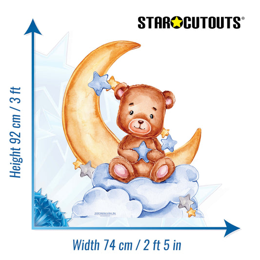 SC4596 Cute Baby Teddy Bear Moon Blue Cardboard Cutout Height 92cm