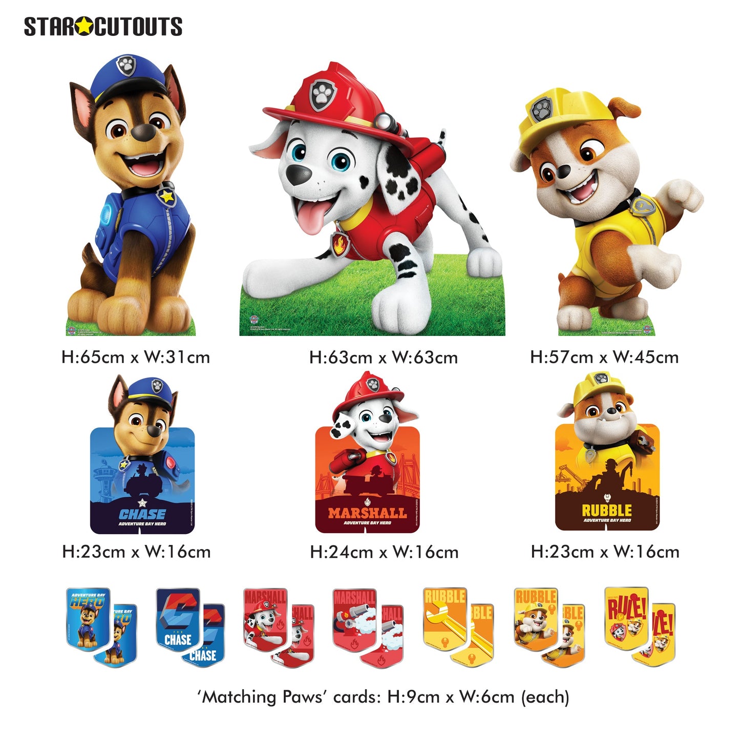 SC4598 Chase, Marshall and Rubble Paw Patrol  Multi Pack Bundle Cardboard Cut Outs Height 66cm