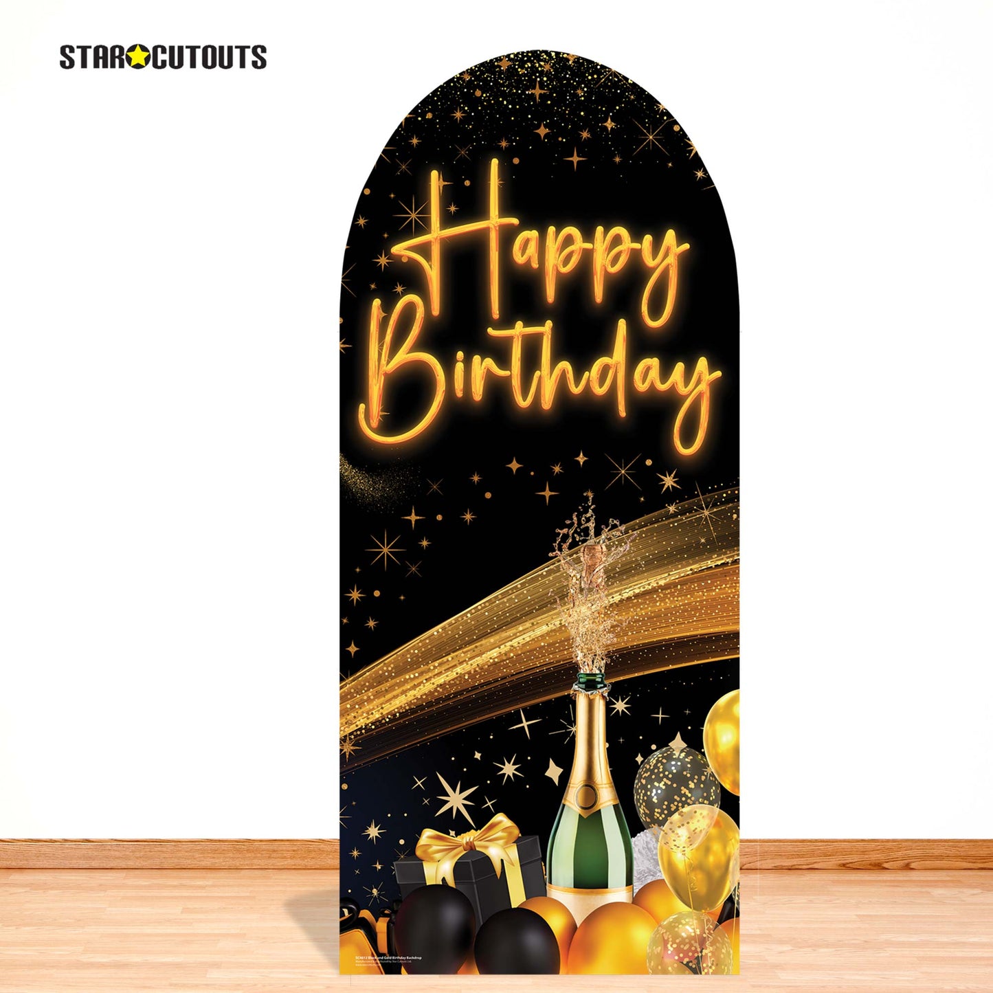 SC4612 Black & Gold Birthday Backdrop Sailboard Cardboard Cutout Height 185cm