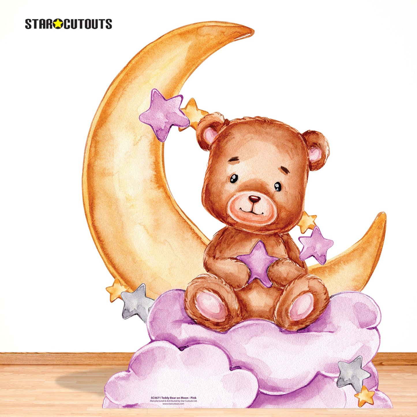 SC4671 Cute Baby Teddy Bear Moon Pink Cardboard Cut Out Height 92cm
