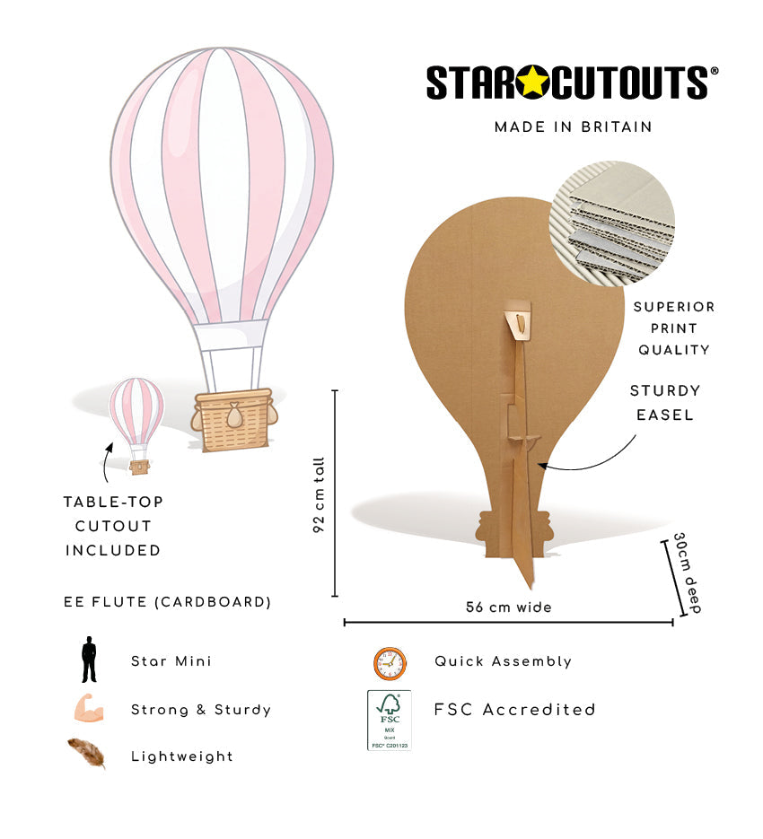 SC4892 Pink Hot Air Balloon Cardboard Cutout Height 92cm
