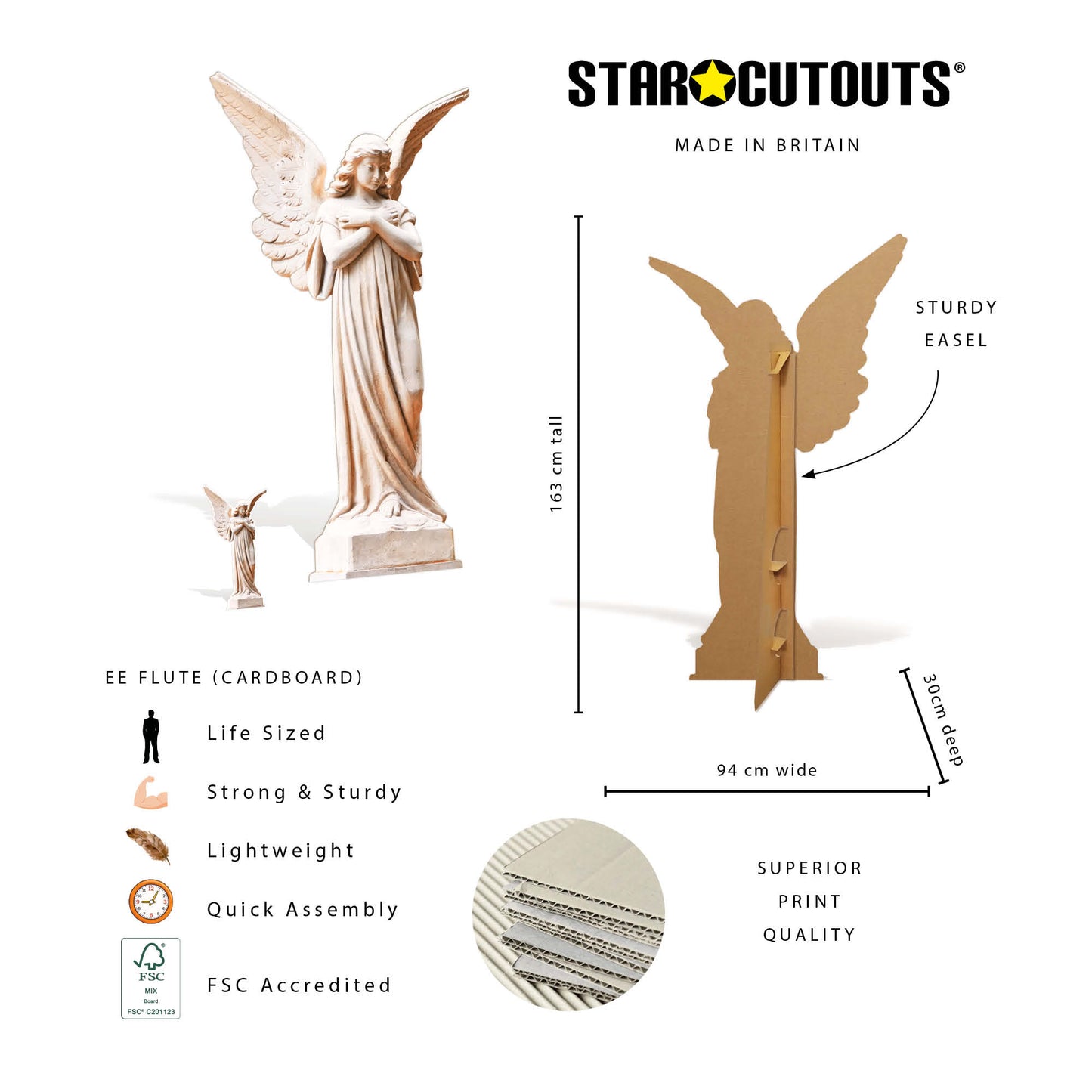 SC4953 Angel White Stone Statue Cardboard Cutout Height 163cm Includes Desktop