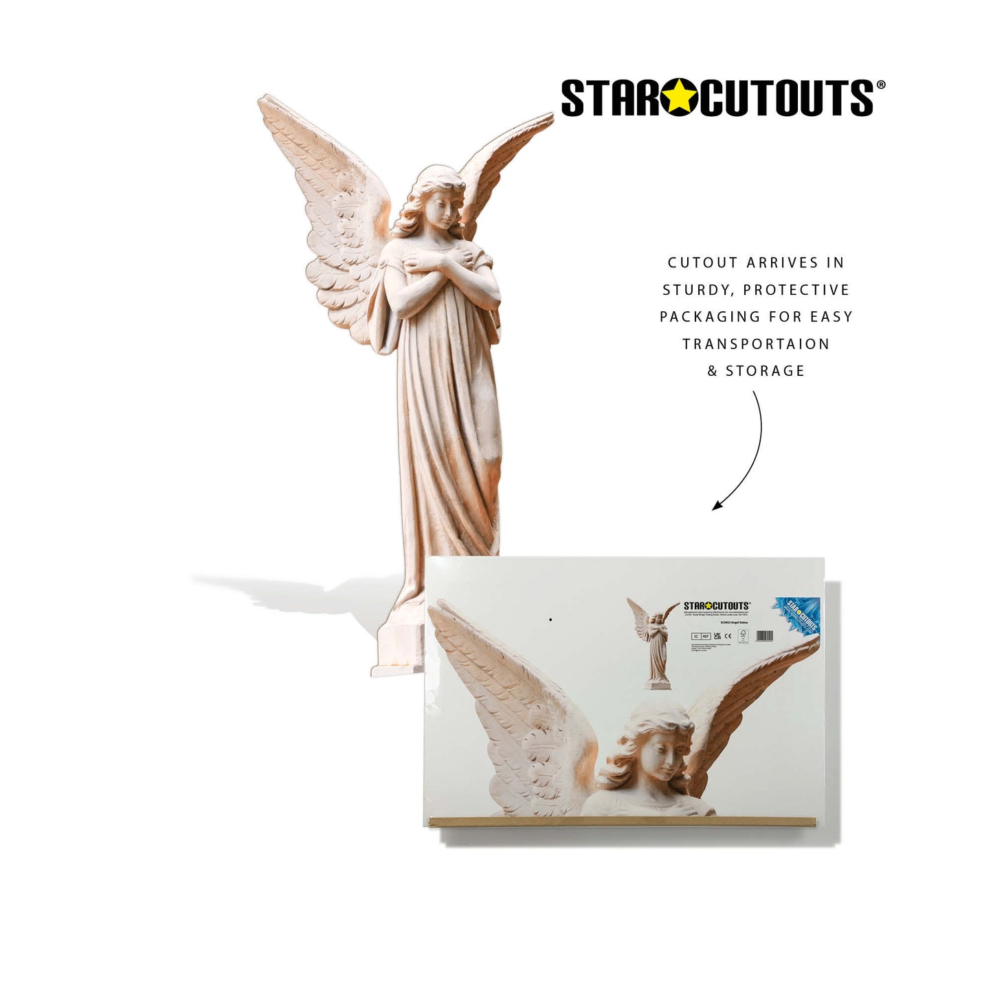 SC4953 Angel White Stone Statue Cardboard Cutout Height 163cm Includes Desktop