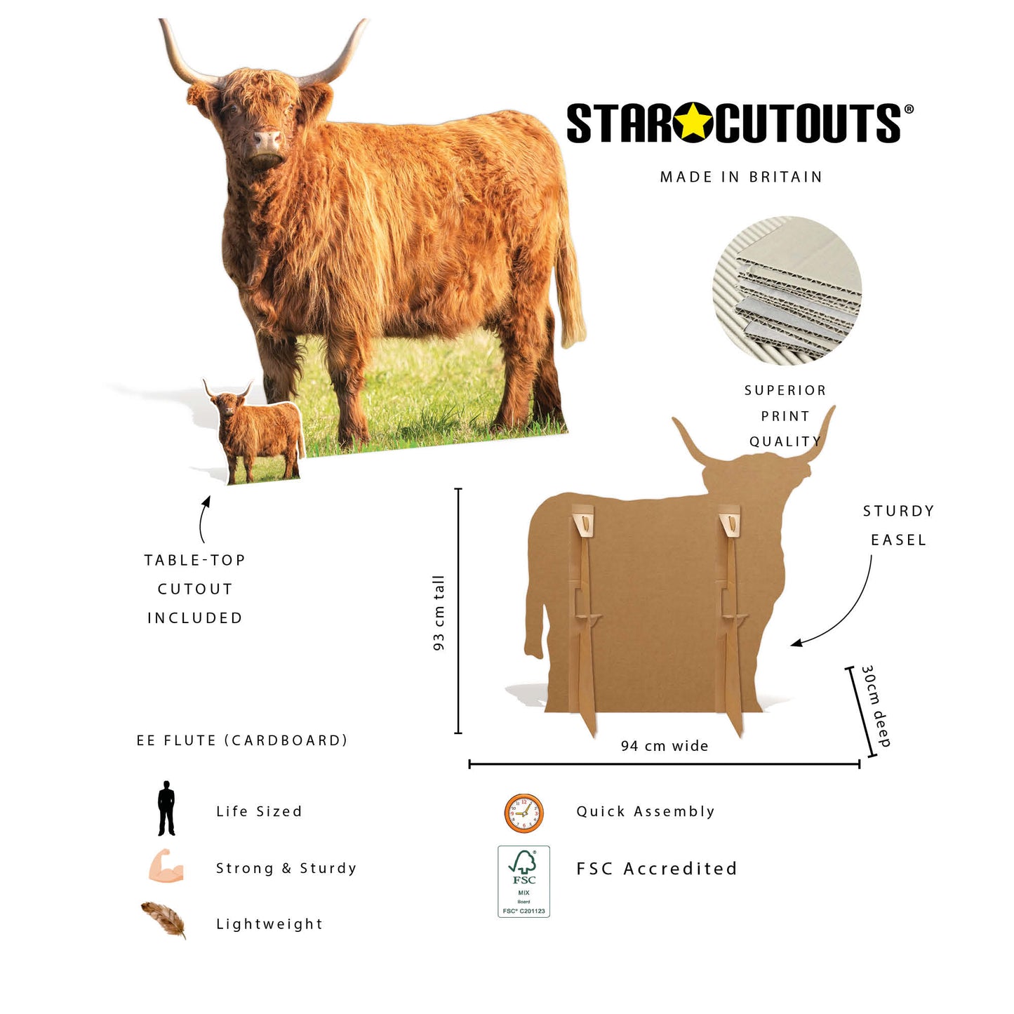 SC4955 Young Highland Cow in Meadow Cardboard Cutout Height 93cm