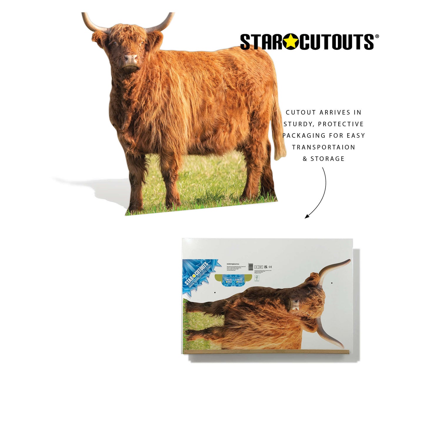 SC4955 Young Highland Cow in Meadow Cardboard Cutout Height 93cm