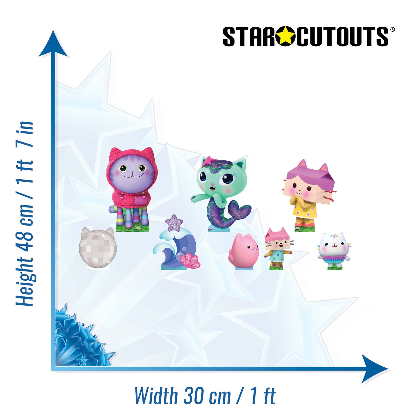 SC4565 DJ Catnip, Baby Box, MerCat Cardboard Cutout  Multi Pack Bundle - Gabbys Dolhouse Height 48cm