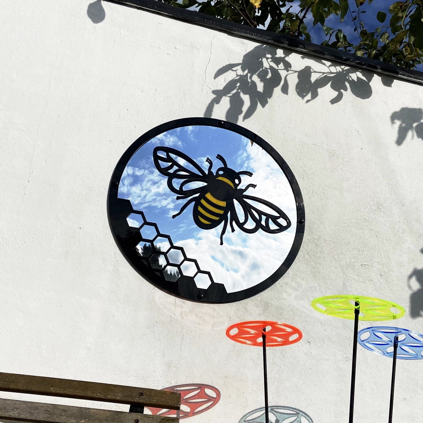 SunCatcher Garden Mirror Round Yellow Honey Bee Range of Sizes