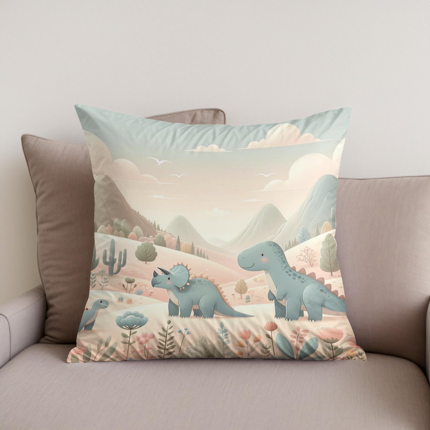 Dinosaur Meadow Cotton Cushion