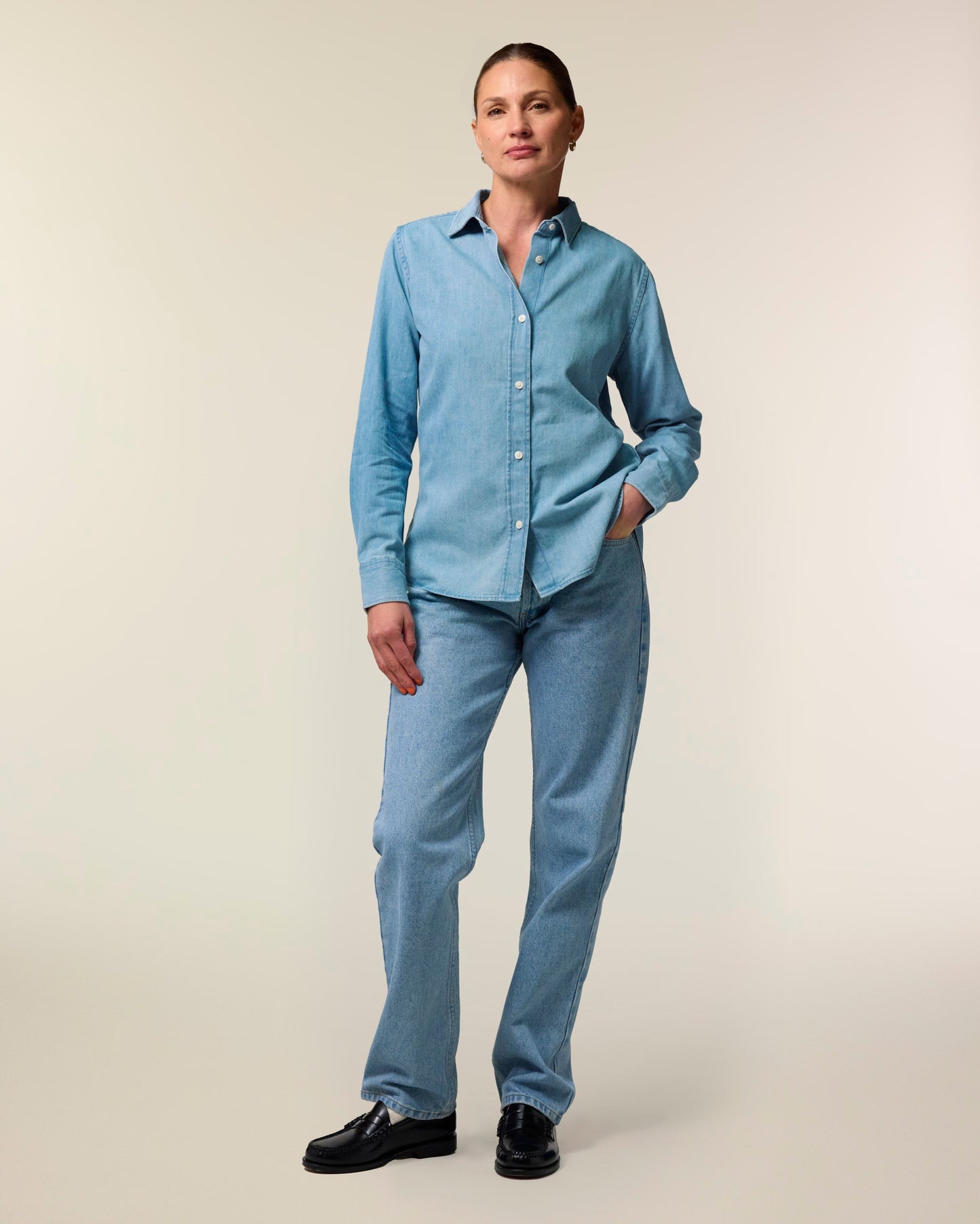 Organic Cotton Long Sleeve Denim Shirt: Womens