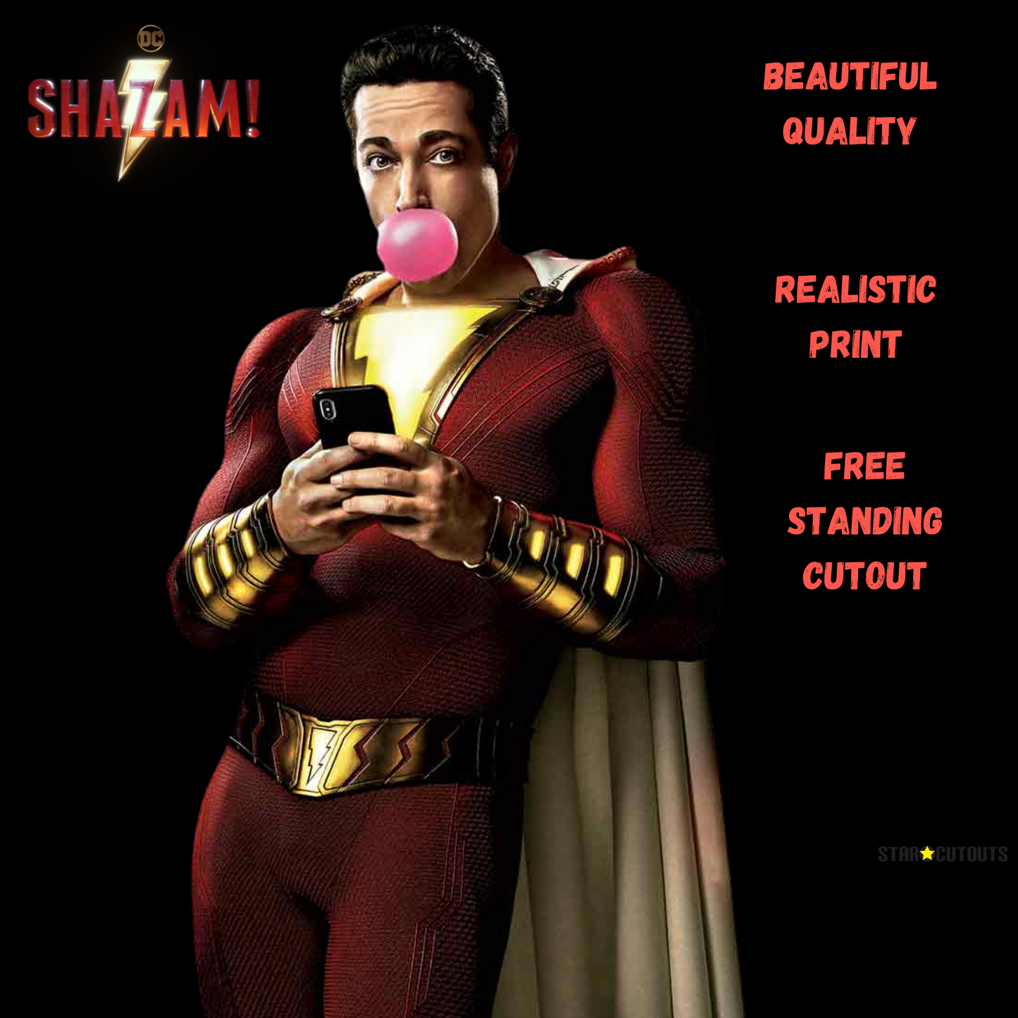 SC1348 Shazam Bubblegum (Zachary Levi) Cardboard Cut Out Height 190cm