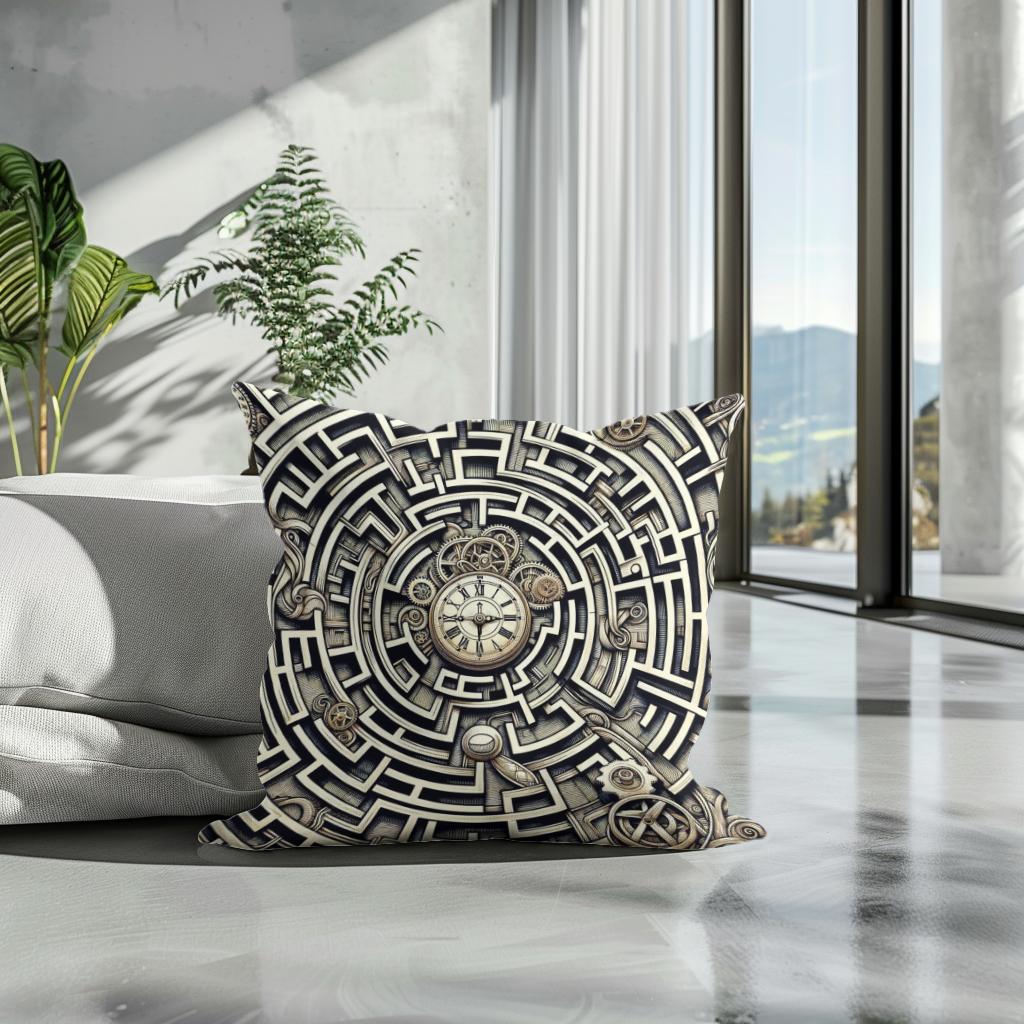 Temporal Labyrinth Elegance Cotton Cushion