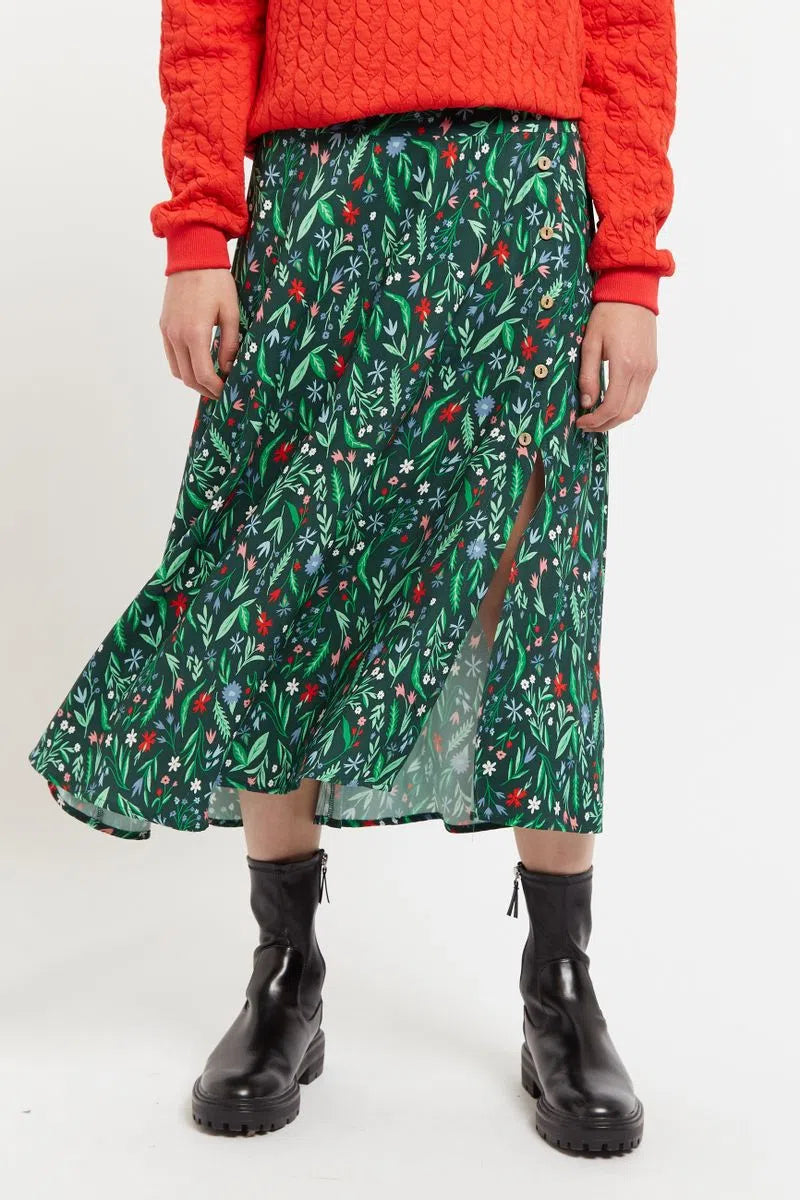 Louche Barney Folk Floral Print Midi Skirt in Multi