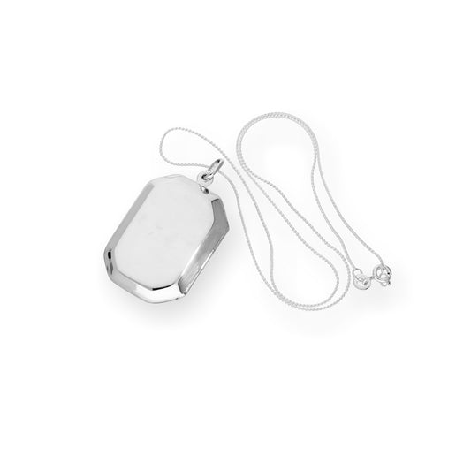 Large Sterling Silver Engravable Octagonal Locket on Chain 16 - 22 Inches