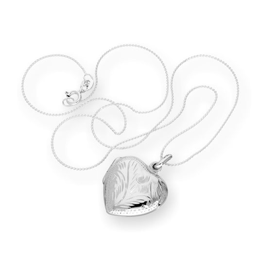 Sterling Silver Engraved Heart Locket on Chain 16 -22 Inches