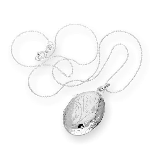Sterling Silver Engraved Oval Locket on Chain 16 - 22 Inches