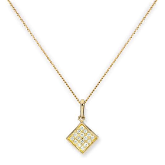 9ct Gold & Clear CZ Crystal Flat Square Pendant Necklace 16 - 20 Inches