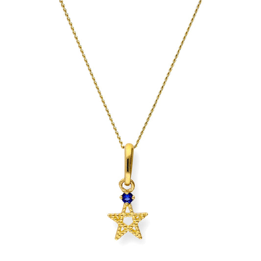 9ct Gold & Sapphire CZ Crystal Pentagram Star Pendant Necklace