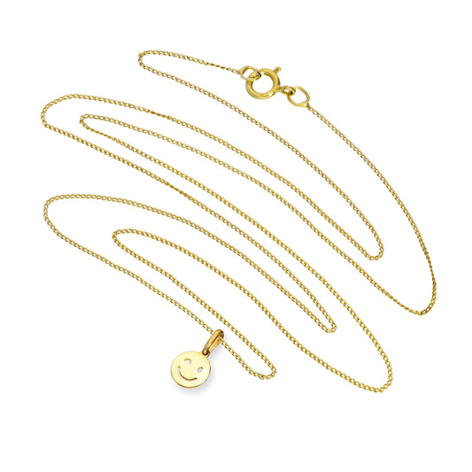 9ct Gold Winking Smiley Face Pendant Necklace