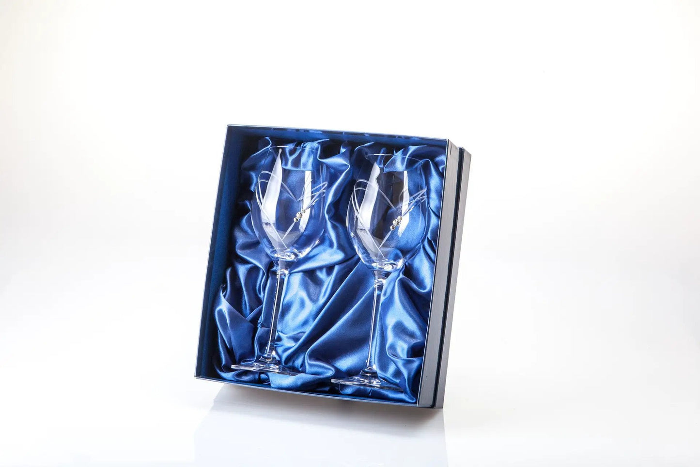 Diamante Wine Glasses with Heart Shaped Cut - Set of 2 - In Gift Box