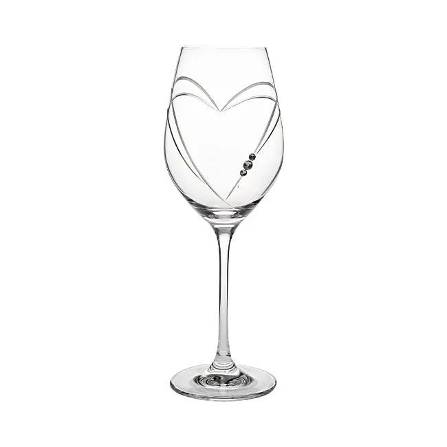 Diamante Wine Glass with Heart Shaped Cut - In Gift Box