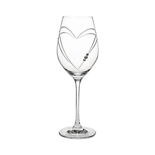 Diamante Wine Glass with Heart Shaped Cut - In Gift Box