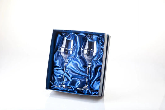 Diamante Wine Glasses with Spiral Design Cut - Pair in Gift Box