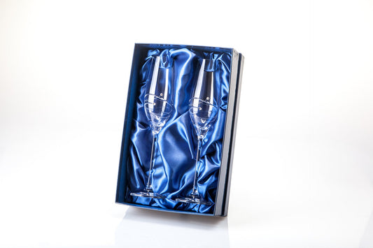 Diamante Champagne Flutes with Spiral Design Cutting - In Gift Box