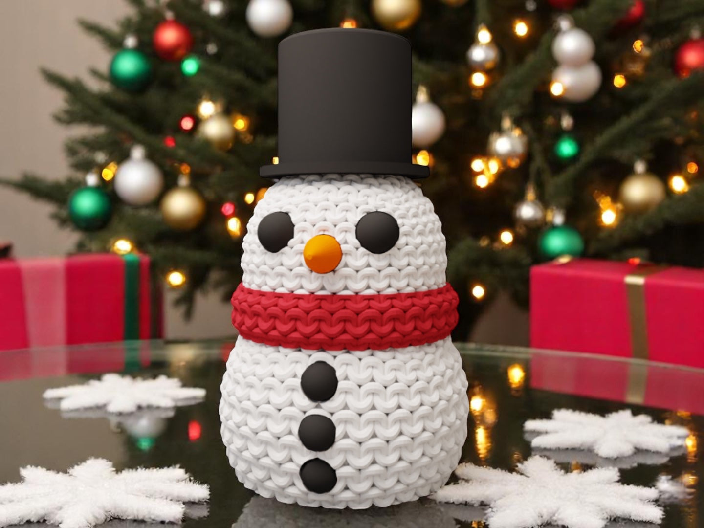 Knitted Effect Snowman and Snowwoman Christmas Decoration