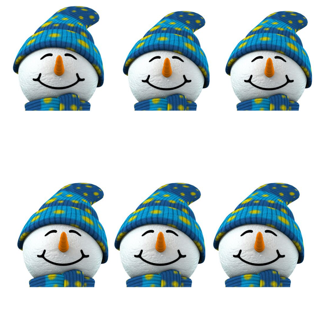 SMP137 Snowman   Christmas Six Pack Cardboard Face Masks With Tabs and Elastic