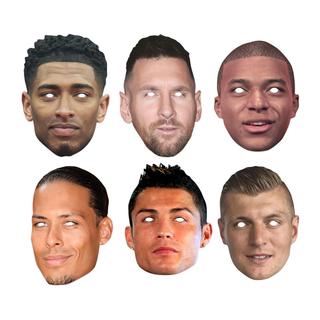 SMPWC1 World Champion World Cup 2026 Footballers Six Pack of Masks - Bellingham, Ronaldo,  Messi, Mbappe,  Kroos & Van Dijk