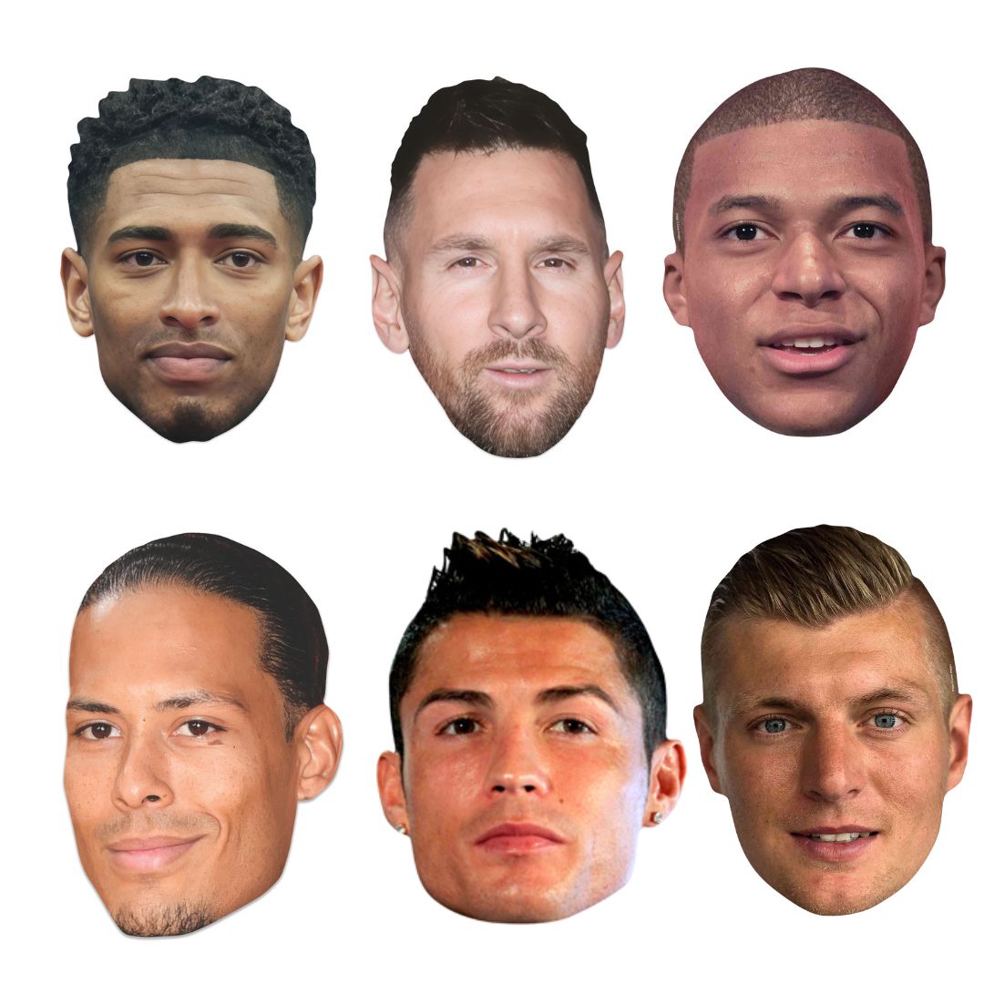 SMPWC1 World Champion World Cup 2026 Footballers Six Pack of Masks - Bellingham, Ronaldo,  Messi, Mbappe,  Kroos & Van Dijk