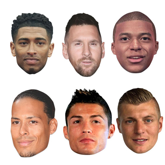 SMPWC1 World Champion World Cup 2026 Footballers Six Pack of Masks - Bellingham, Ronaldo,  Messi, Mbappe,  Kroos & Van Dijk