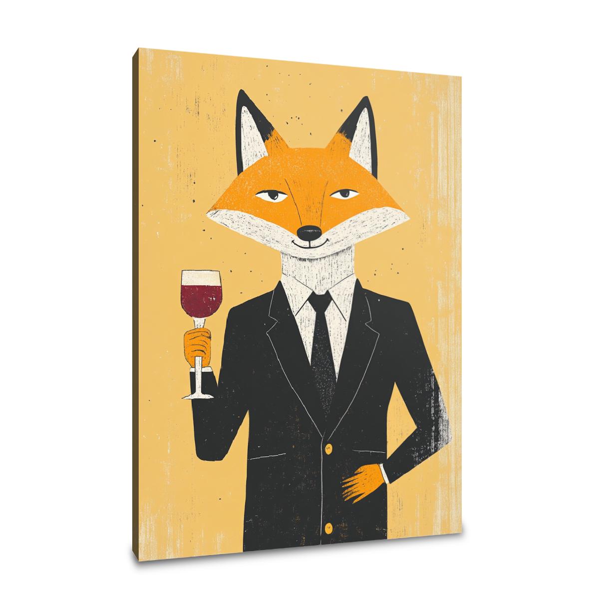 Fox with Wine Canvas