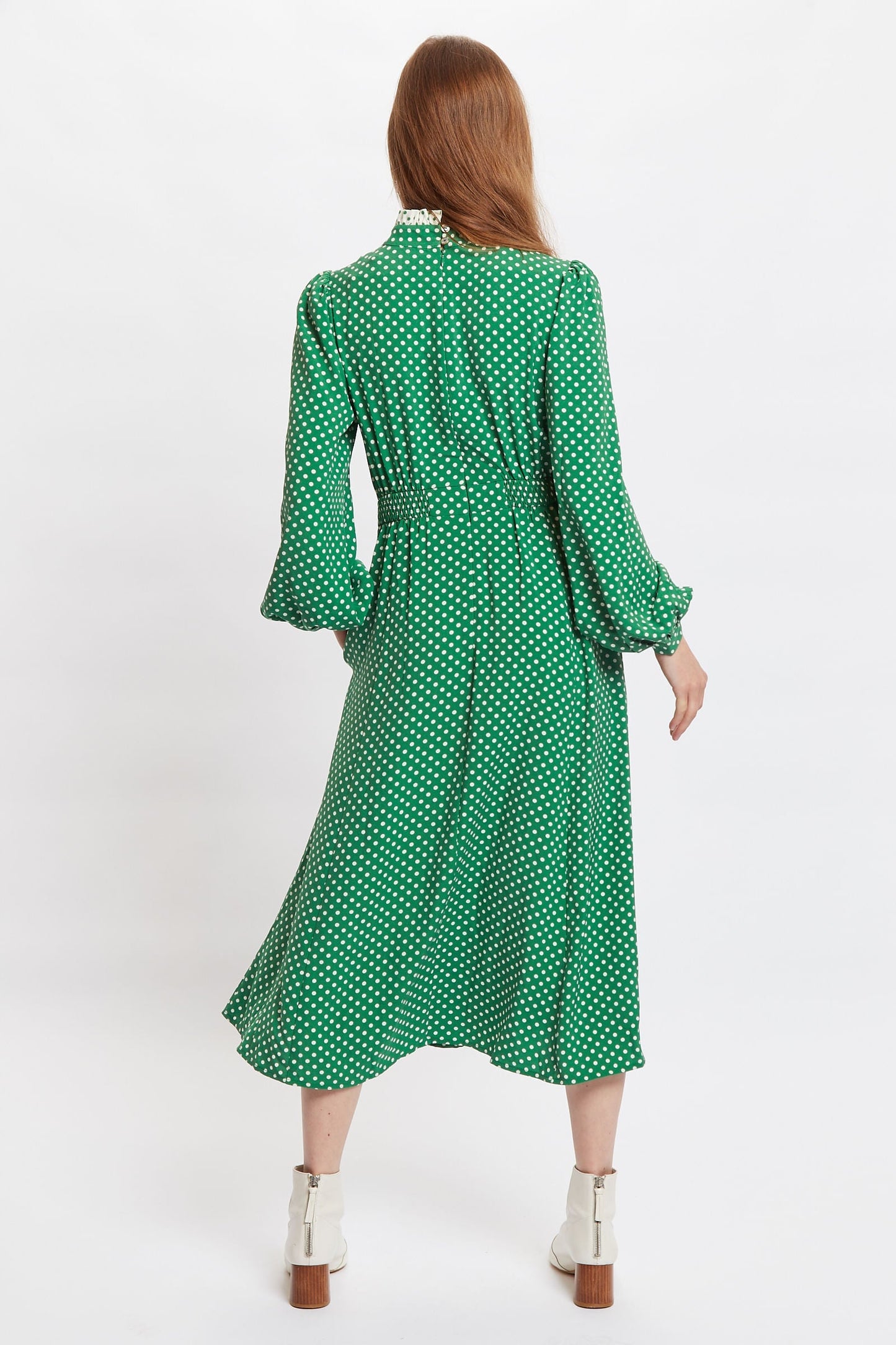 Louche Sorrel Polka Dot Print Long Sleeve Midi Dress