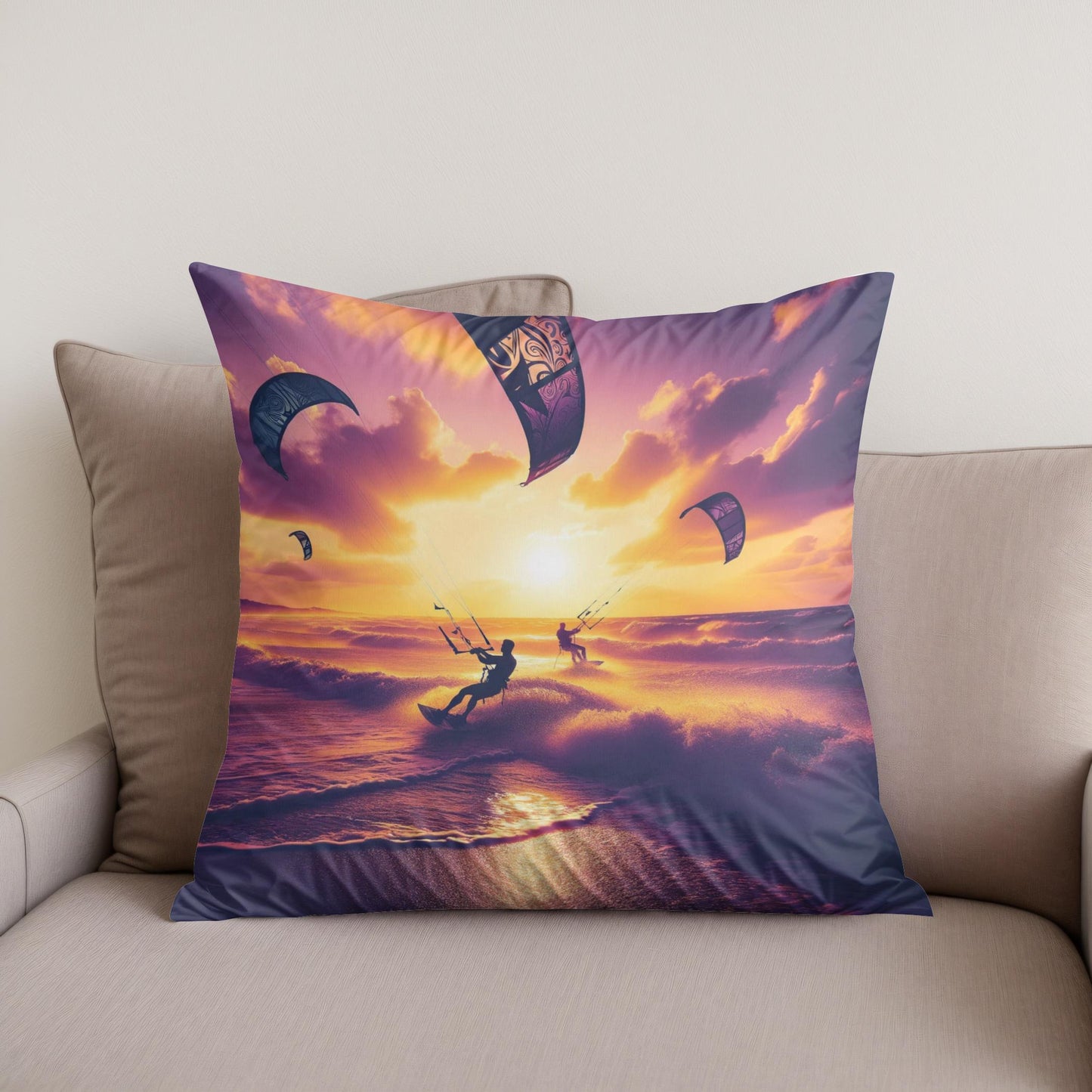 Summer Dusk Kitesurf Cotton Cushion