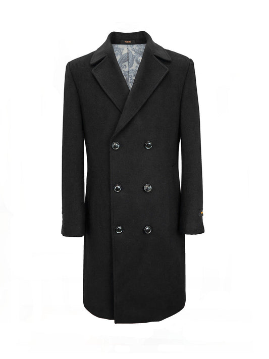 Men's Black Double Breasted Long Overcoat
