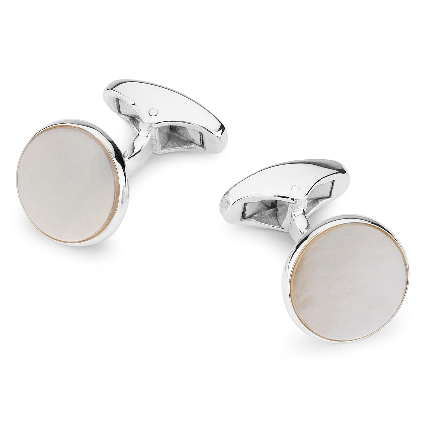 Mother of Pearl Sterling Silver Round Cufflinks