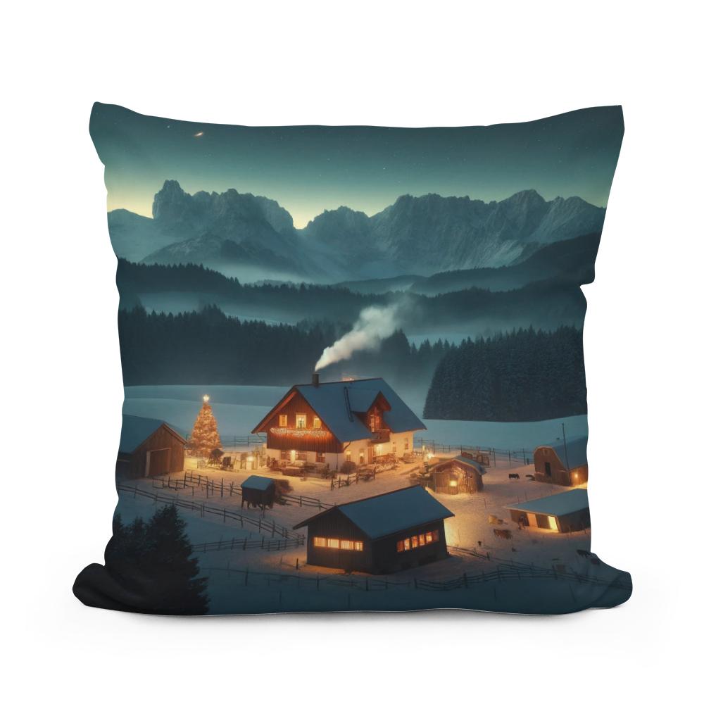 Mountain Farm Holiday Night Cotton Cushion