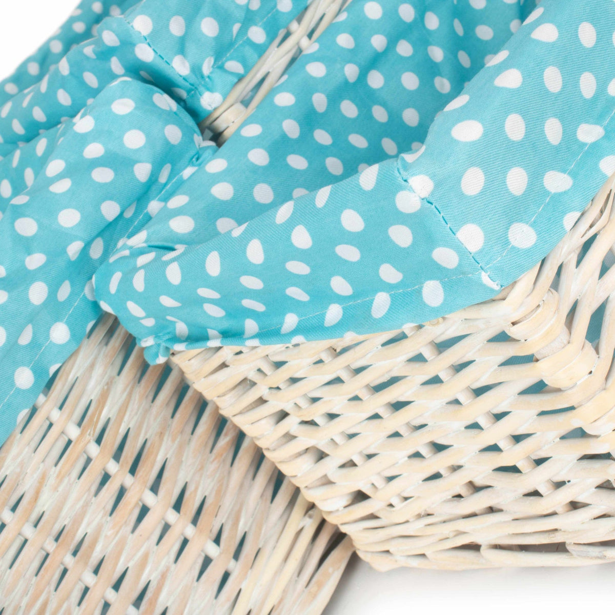White Wash Willow Storage Basket with Blue Spotty Lining Set 4